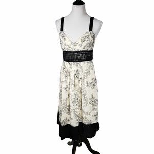 Eliza J Women's size 6 Cream & Black Floral Lace Panel Ribbon Strap Dress